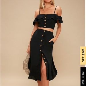 BLACK OFF-THE-SHOULDER BUTTON-UP 2 PIECE DRESS